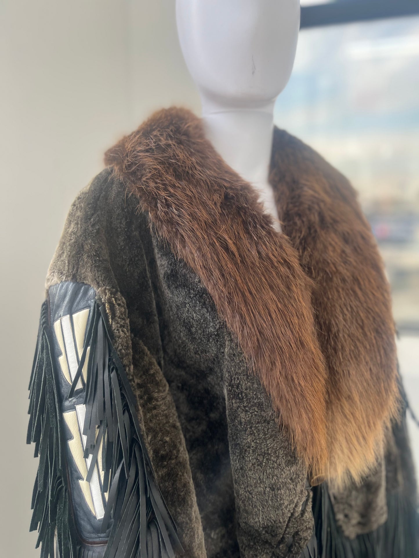 "Volcano" Leather Fur Collar Fringe Eagle Coat L-XL