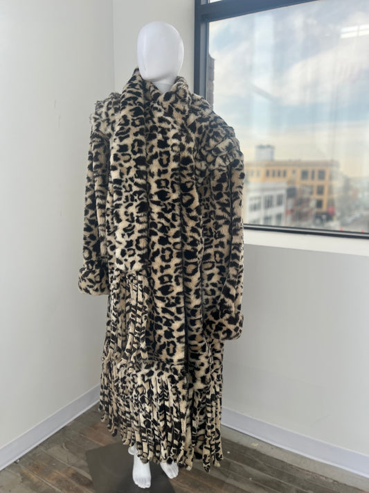 Vintage 1980s Animal Print Faux Fur Long Coat XL-3XL