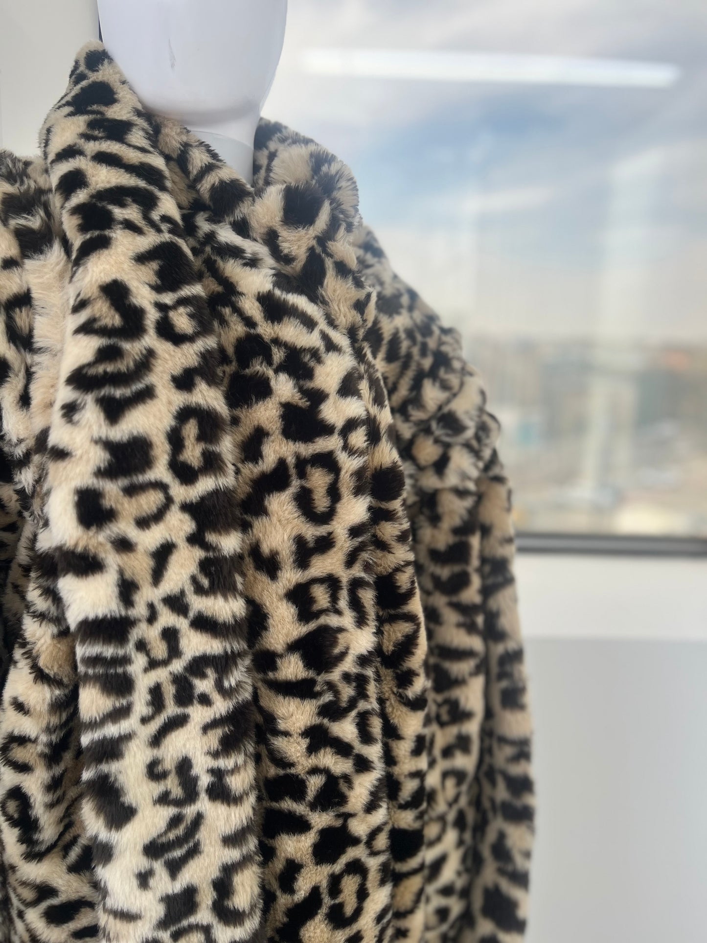 Vintage 1980s Animal Print Faux Fur Long Coat XL-3XL