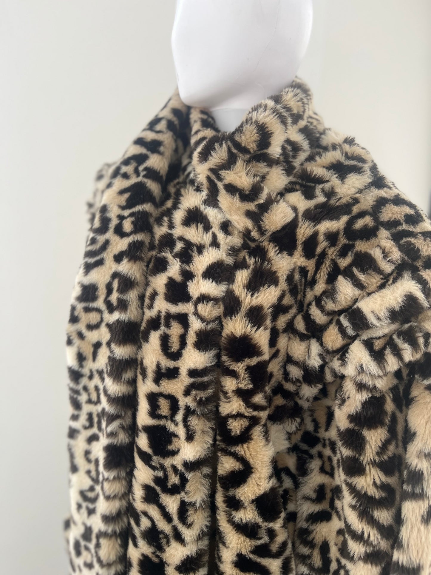 Vintage 1980s Animal Print Faux Fur Long Coat XL-3XL