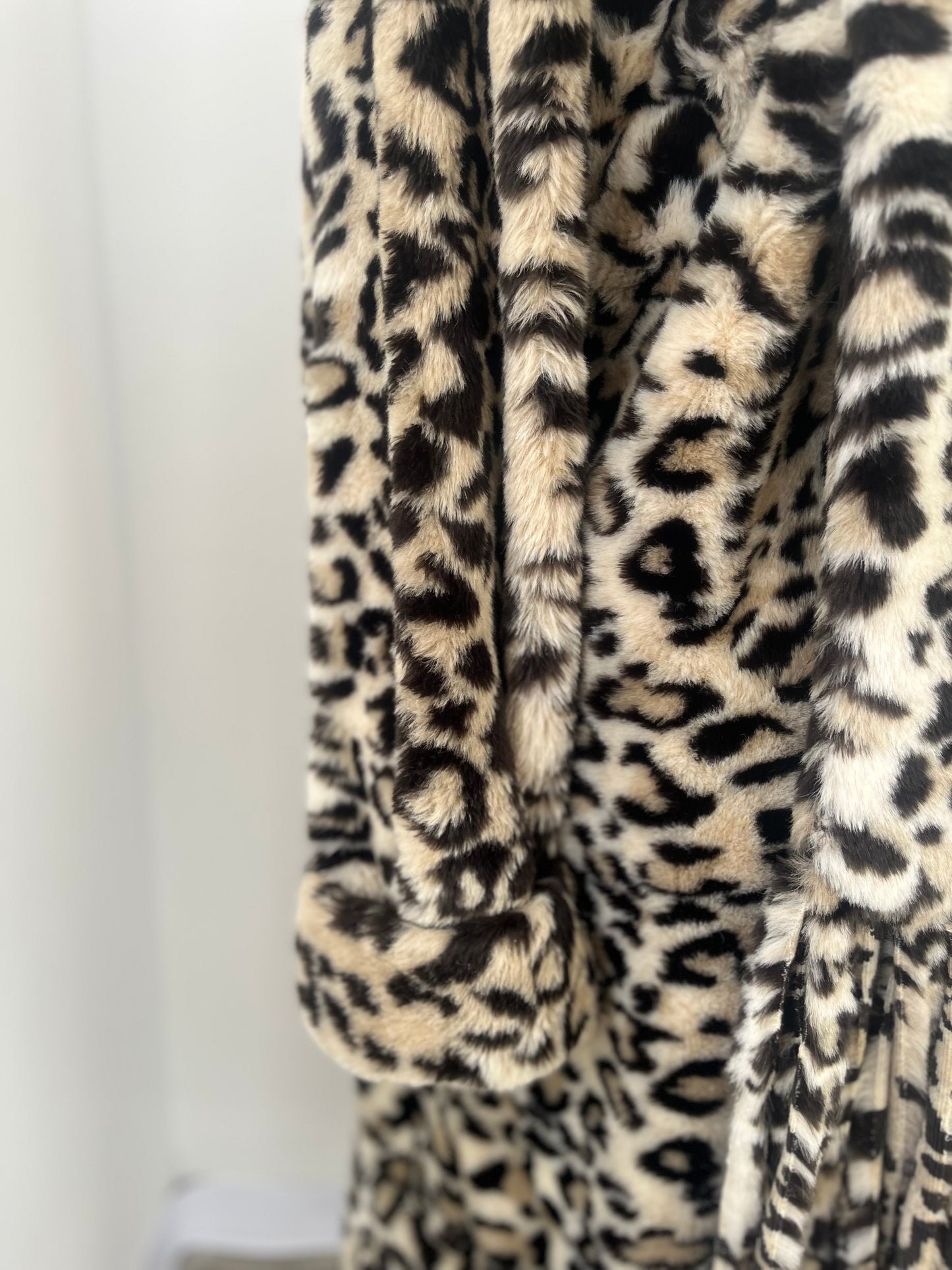 Vintage 1980s Animal Print Faux Fur Long Coat XL-3XL