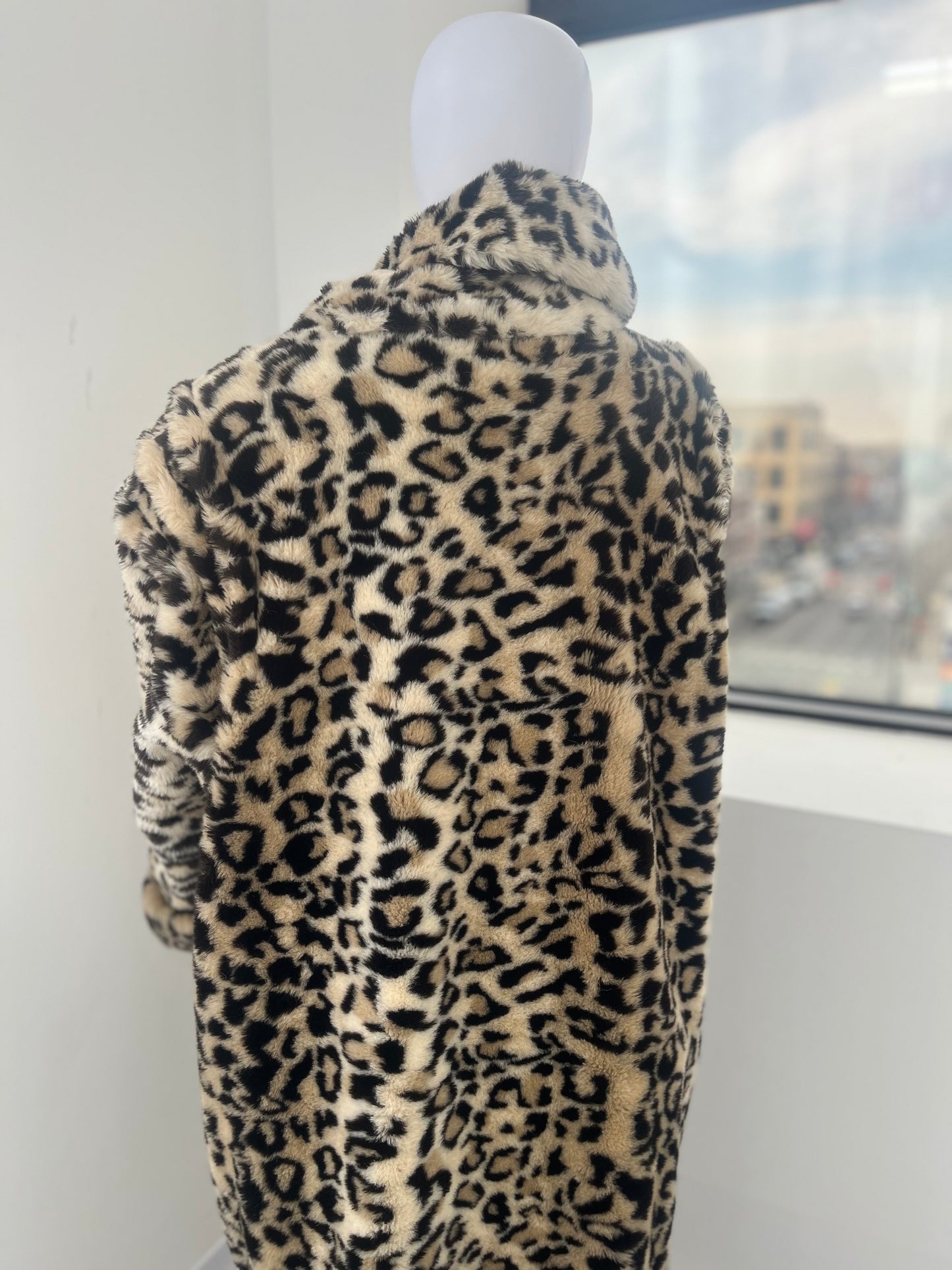 Vintage 1980s Animal Print Faux Fur Long Coat XL-3XL