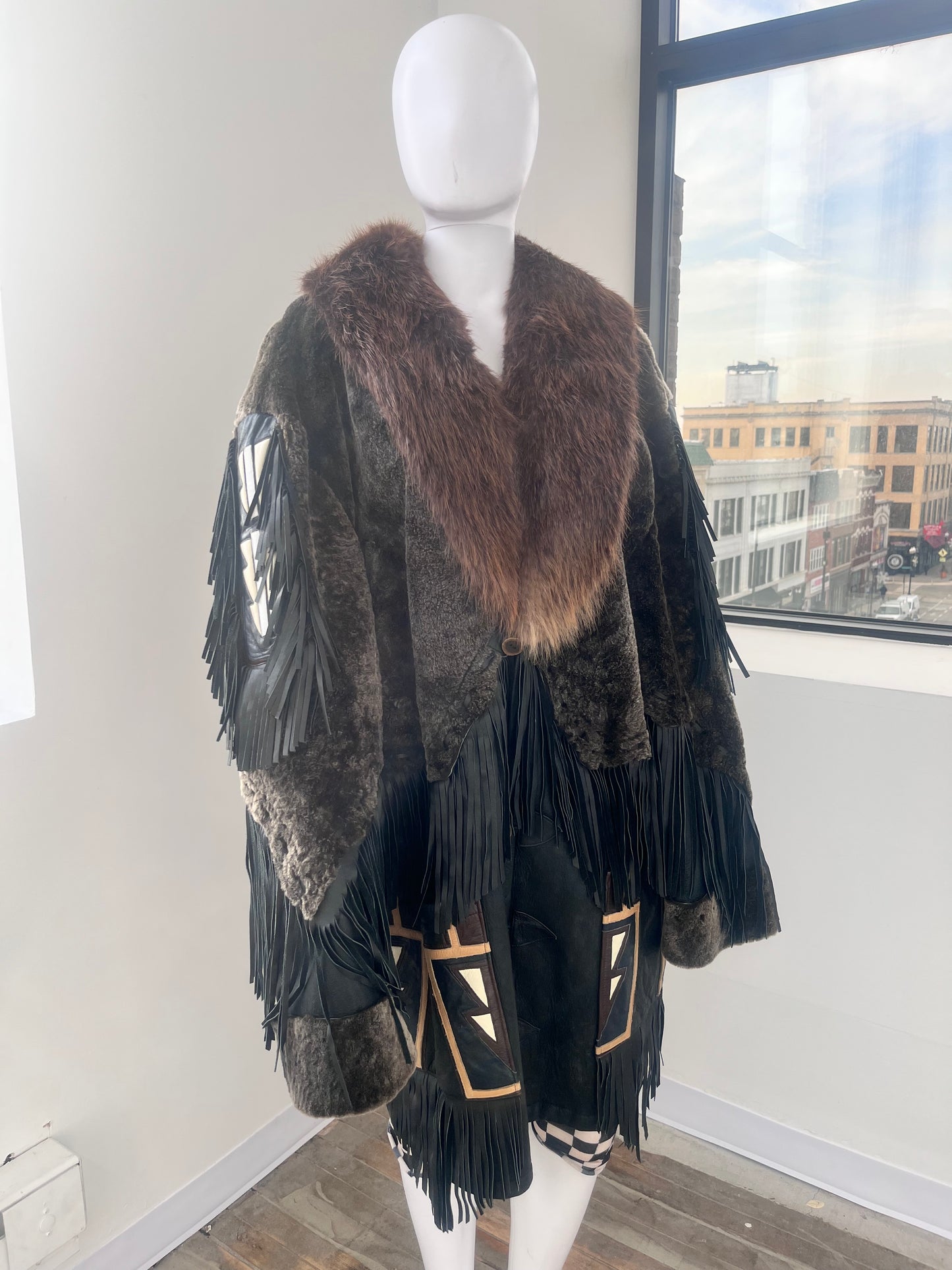 "Volcano" Leather Fur Collar Fringe Eagle Coat L-XL