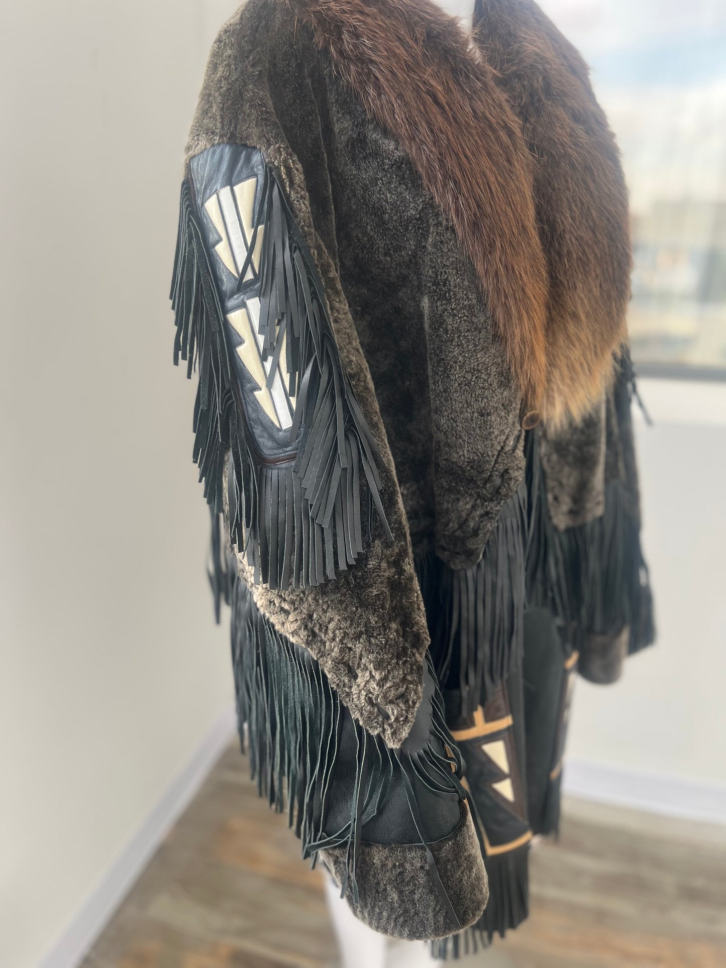 "Volcano" Leather Fur Collar Fringe Eagle Coat L-XL