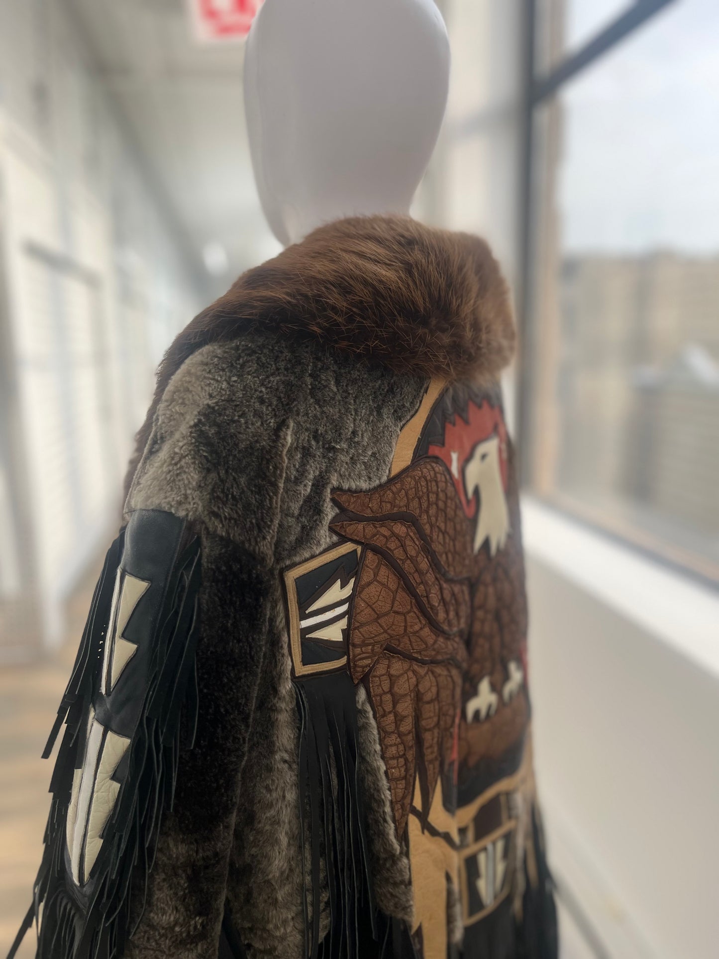 "Volcano" Leather Fur Collar Fringe Eagle Coat L-XL