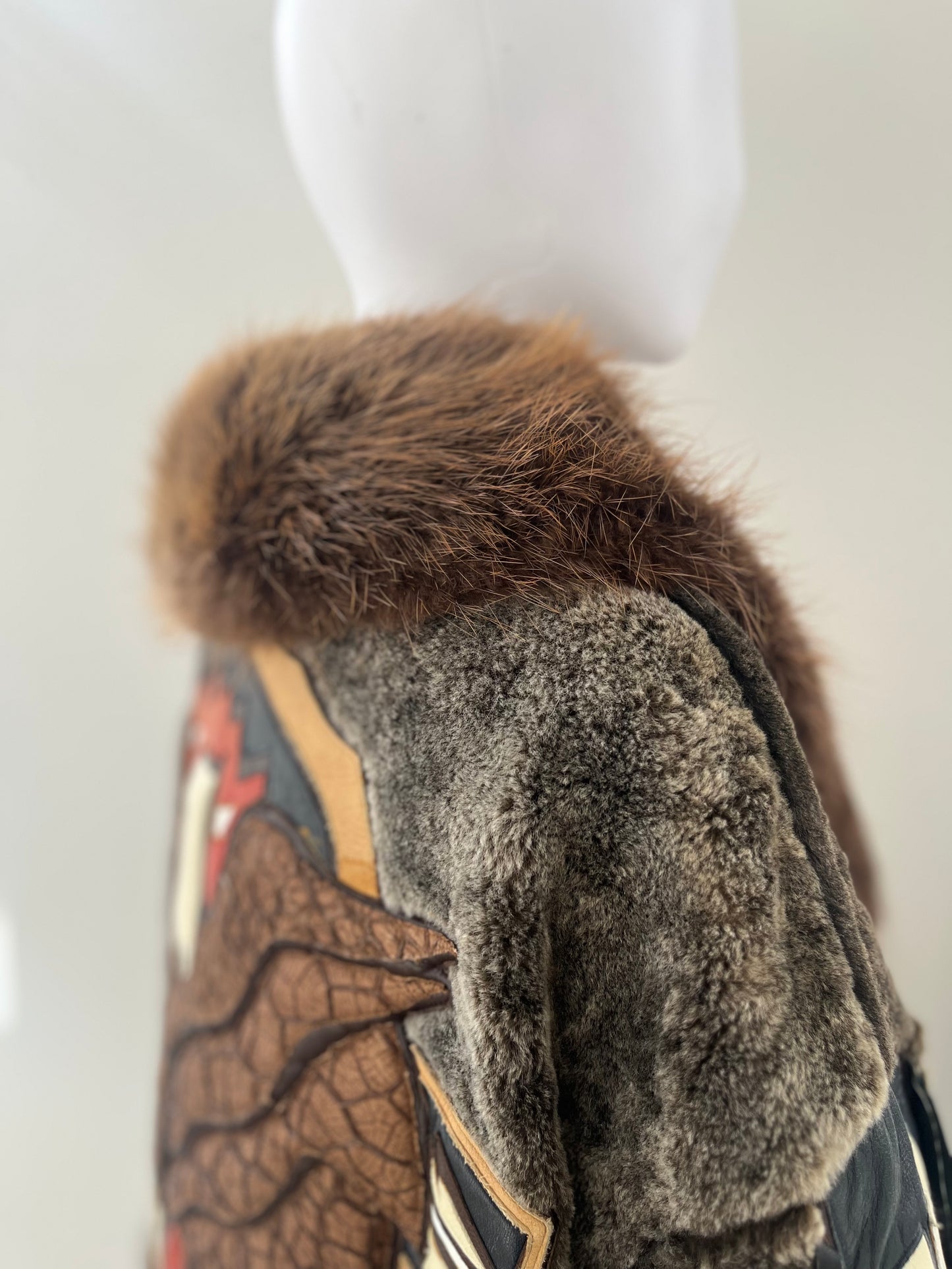 "Volcano" Leather Fur Collar Fringe Eagle Coat L-XL