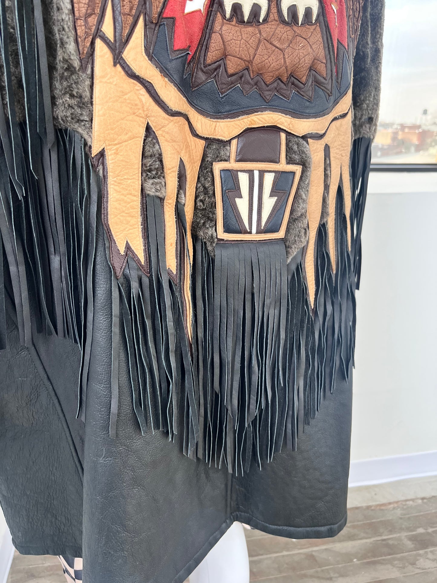 "Volcano" Leather Fur Collar Fringe Eagle Coat L-XL